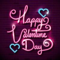 happy valentines day with hearts of neon lights vector