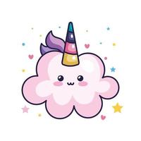 cute cloud unicorn kawaii style icon vector