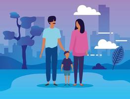 parents with son in the park vector