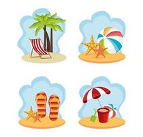 paquete de vacaciones de verano con iconos de conjunto vector