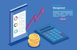 financial management with smartphone and infographics vector