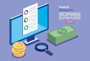 financial management with computer and icons vector