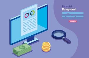 financial management with computer and icons vector