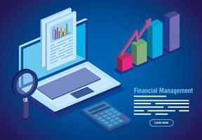 Gestión financiera con computadora portátil e infografías. vector