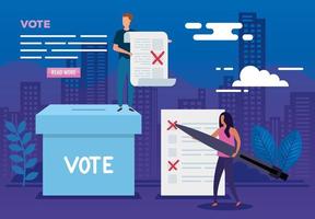 poster of vote with people and icons vector