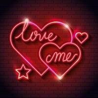 lettering of love me with hearts of neon lights vector