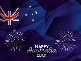 feliz día de australia con bandera y salpicaduras de fuegos artificiales vector