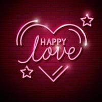 happy love with heart and stars of neon lights vector