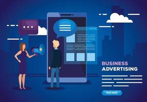 business advertising with smartphone and business couple vector