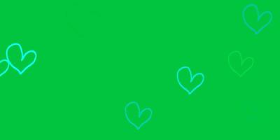 textura de vector verde claro con corazones encantadores