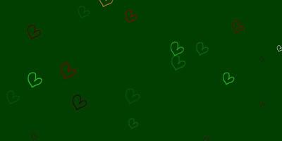 Light Green Red vector texture with lovely hearts