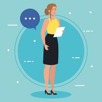 executive businesswoman with document and speech bubble vector