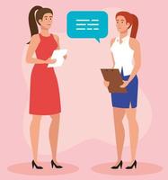 group of elegant businesswomen with speech bubble and document vector