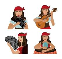 group of gypsy female avatar character vector