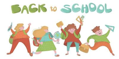Back to school poster with schoolchildren vector