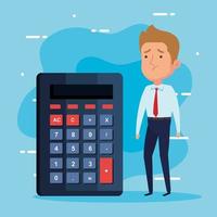 elegant businessman worried with calculator vector