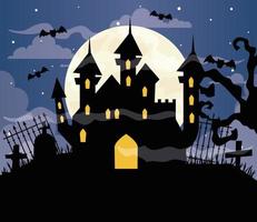 happy halloween background with castle haunted on cemetery scene vector