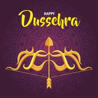 happy dussehra festival and golden arrow and arch on purple background vector