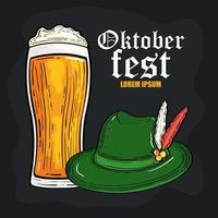 oktoberfest festival celebration with beer glass and tyrolean hat vector