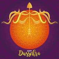 feliz festival dussehra con flecha dorada en fondo morado y naranja vector