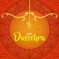 feliz festival dussehra con arco dorado y flecha en fondo naranja vector