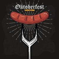 oktoberfest beer festival celebration with sausage in fork vector