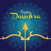 feliz festival dussehra con flecha dorada en fondo azul vector