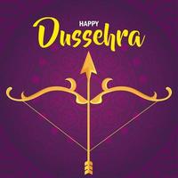 feliz festival de dussehra y flecha dorada y arco sobre fondo púrpura vector