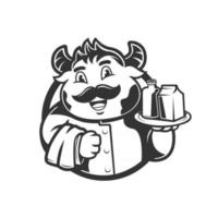 mascot character cows waiter with milk vector illustration