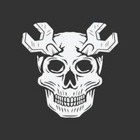 skull with wrench as a horn in the head vector illustration