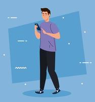 young man using smartphone device vector