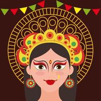 poster of goddess durga with garlands hanging for happy navratri celebration vector