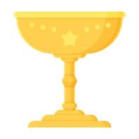 Cartoon winner cup object Golden trophy with crown Prize success competition achievement congratulations concept Stock vector element isolated on white background in flat style