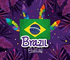 poster of brazil carnival with flag and feathers vector