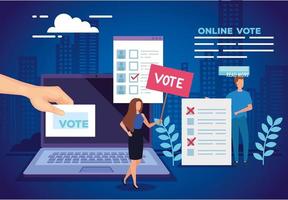 poster of vote online with laptop and people vector