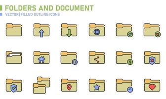 Folders and Document Filled Outline Icon vector