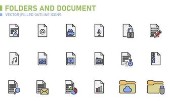 Carpetas y icono de contorno lleno de documentos vector