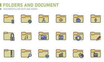 Folders and Document Filled Outline Icon vector
