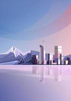 Winter city with lake and mountains in vertical orientation vector