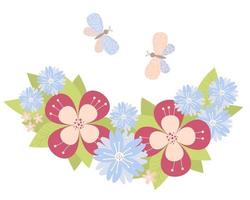 Floral pattern from decorative different flowers and leaves and butterflies vector