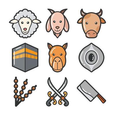 Eid Adha Islamic Day Celebration Icon Set