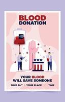 Blood Donation Poster with Two Peoples Observe about Donation Process vector