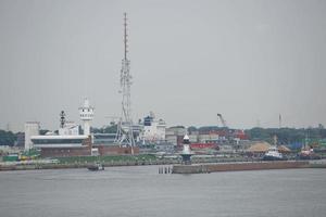 Kiel, Germany - May 23, 2017, Cruise ship passes the Holtenau lock of the Kiel Canal photo