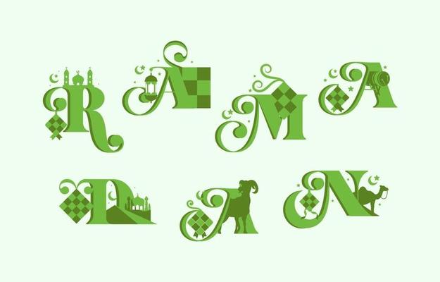 Ramadan Alphabet with Ketupat Icons