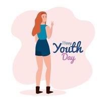 feliz día de la juventud, mujer joven feliz por la celebración del día de la juventud vector
