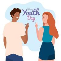 feliz día de la juventud pareja joven mujer y hombre juntos para la celebración del día de la juventud vector