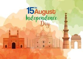 famous monuments of india, 15th august for happy independence day in background vector