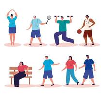 group of people practicing activities avatar characters vector