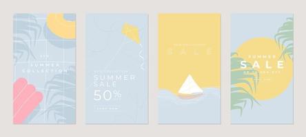 Summer sale flat stories template for blog and sales web online shopping banner concept vector