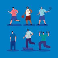 group of men practicing exercise avatar characters vector